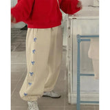 KYLETHOMASW  -  Harajuku Fleece Sweatpants Women Pink Bow Print Joggers Streetwear Black Wide Leg Pants Winter Korean Thick Baggy Trousers