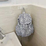 KYLETHOMASW  -  Women Leopard Print Drawstring Backpack Flap Cover Ruched Pockets Shoulder Straps Girls Daily Travel School Small Daypack
