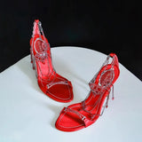 KYLETHOMASW  -  Summer new round scalp red rhinestone one-line buckle open-toe sandals thin high-heeled banquet dress versatile women's sandals
