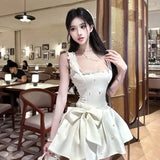 KYLETHOMASW  -  French Luxury Socialite Strap Camisole Dress Sweet Bow Waist Cinched Slimming A-line Mini Birthday Dress for Women