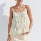 KYLETHOMASW  -  Boho Tank Top Y2k Tie Shoulder Cute Flowy Summer Eyelet Tee Lace Patchwork Cami Tops for Women Beach Vacation Clothes