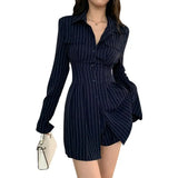 KYLETHOMASW  -  Office Siren Style Set Women's Summer Slim Striped Shirt Dress High Waist Shorts Two-piece Set Fashion Female Clothes