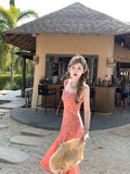 KYLETHOMASW  -  Vintage Y2k Spaghetti Strap Dress Women New Casual Print Midi Dress Female Korean Slim Beach Boho One Pieces Vestidos
