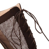KYLETHOMASW  -  2025 Women Sandals Block Heels 3cm Zipper Lace Up Flock Suede Breathable Mesh 41 42 43 Fashion Summer Knee High Bota