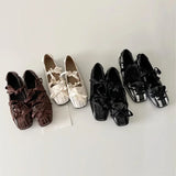 KYLETHOMASW  -  New Style Color Block Women Flats 2025 Mary Jane Square Toe Bow Sweet Women Shoes Casual Comfy Daily Dress Slip on Flats Shoes