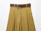 KYLETHOMASW  -  Minimalist Gold Satin Wide Leg Pants Women's French Office Ladies Lazy High Waist Loose Pants Trousers Women