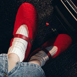 KYLETHOMASW  -  New Foreign Trade Hairy Shoes for Women, Mary Jane Shoes, Sheep Fur One Step Shoes, Red Single Shoes