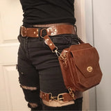 KYLETHOMASW  -  Vintage Faux Leather Waist Bag Adjustable Rivet Belt Multi Strap Retro Small Crossbody Fanny Pack Versatile Outdoor Hip Purse