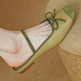 KYLETHOMASW  -  women's genuine leather mix color pathcwork round toe slip-on flats summer mules leisure soft comfortable shoes women