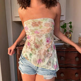 KYLETHOMASW  -  Oil painting print irregular strapless design with high waist and thin style, gentle temperament sleeveless vest