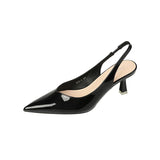 KYLETHOMASW  -  Elegant Slingback High Heels Sandals Woman Rear-Strap Shoes Ladies Office Dress Shiny Leather Pumps Pointed Toe Cut-Out Tacones