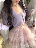 KYLTHOMASW  -  Princess sweet lolita Thin wisteria fake two-piece alpaca wool slimming knit cardigan