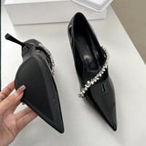 Kylethomasw High Quality Rhinestone Decoration Women Pumps Sexy Pointed Toe Patent Leather Thin High Heels Elegant Party Dress Mules Shoes