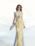 KYLETHOMASW  -  Irregular Lace Patchwork Design Stunning Printed Camisole Dress Summer French Style Sweet Slimmin Long Dress for Women