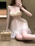 KYLETHOMASW  -  French Sweet Princess Lace Design Dress Women Elegant Slim A Line Strap Mini Dress Summer Fashion Lovely Birthday Party Outfits