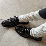 KYLETHOMASW  -  Preppy Double Bowtie Oxfords Woman Low Heels Flats Shiny Small Leather Shoes Ladies College Girls Sneakers Femmes Derby Loafers