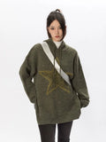 Kylethomasw Vintage Star Graphic Knitted Hoodie Loose Casual Long Sleeve Sweater Pullover for Women Autumn Harajuku Streetwear Tops