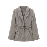 KYLETHOMASW  -  Minimalist Collect Waist Casual Suit Jacket Fashion Elegant Gray Color Single Breasted Blazers Women Tops
