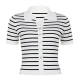 KYLETHOMASW  -  Simple Striped Slim Fit Patchwork Women Camisole Tops  Short Sleeve Causal Basic Simple Chic Blouses