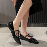 KYLETHOMASW  -  Luxury Pointed Toe Metal Buckle Bow T Strap Mary Jane Flats Elegant Banquet Dress Sexy Design Comfortable Women's Single Shoes