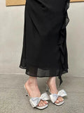 KYLETHOMASW  -  Exquisite Butterfly-knot Decoration Slippers Women Fashion Square Head Sandal Minimal Elegant Dress Street Style High Heels