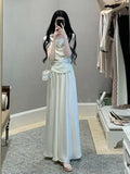 KYLETHOMASW  -  Bias Cowl Neck Maxi Skirt Set  Acetate Look Satin Co Ord Lengthened Silhouette Fluted Hem
