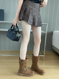 KYLETHOMASW  -  Black Ankle Boots For Woman Round Toe Chunky Heels Short Shoes Comforts Platforms Boots Belt Buckle Fall Shoes Botas De Mujer