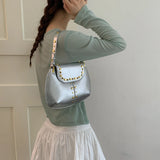 KYLETHOMASW  -  Women's Silver Leather Rivet Decor Shoulder Bag Fashion Personalized Aesthetic Daily Street Crossbody Bags Small Handbags