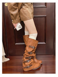 KYLETHOMASW  -  Women Knee-high Boots Summer 2025 Shoes Woman Knight Boots Woman Designer Buckle Chelsea Long Botas Pu Leather Motorcycle Shoes