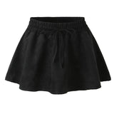 KYLETHOMASW  -  Retro Lacing Up Bow Elastic Waist Suede Faux Leather Mini Cake Skirt Women Ball Gown Swing Skater Party Femme Camel Black