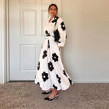 KYLETHOMASW  -  Autumn Girdling Women Dress Fashion Lapel Single Breasted Pleated Female Dresses Holidays Empire Fit And Flare Lady Robe