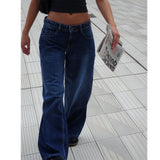 KYLETHOMASW  -  Spring and Autumn Solid Color Loose Jeans Women's Low-rise Wide-leg Pants Multi-Pocket Street Style Washed Jeans American Retro