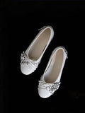 KYLETHOMASW  -  New Women's Shallow Mouth Single Shoes Block Studded Ballet Flats Lace Up Bow Round Toe Slip on Punk Casual Daily Flat Shoes