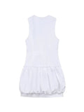 Kylethomasw  Summer Mini Tank Dress Woman Trendy White O-Neck Sleeveless Pleated Lace-Up Decorate Zipper Female Fashion Slim Dresses