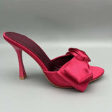 KYLETHOMASW  -  Street Style Satin Butterfly-knot High Heels Women Slippers Elegant Banquet Party Dress Slide Summer Outdoor Vacation Shoes 5214
