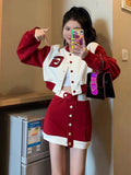 KYLTHOMASW  -   Women Hip Hop Suit Spring Women Fashion Temperament Retro Crop Baseball Uniform + Hip Skirt Hong Kong Style Vintage Set