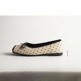 KYLETHOMASW  -  Polka Dot Flat Head Square Ballet Shoes Women's Versatile  Knot Gentle Fairy Style for Skirts Spring Season Fashion