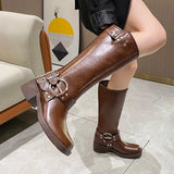 KYLETHOMASW  -  Winter Women Knee High Boots Fashion Belt buckle Long Boots Female Elegant Thick Heel Women's Knight Botties
