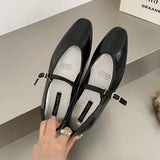 KYLETHOMASW  -  Spring Autumn Flat mary janes shoes woman candy color soft leather ballet flats ankle strap comfy mocaasins for woman