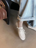KYLETHOMASW  -  New Leather Flats Shoes Women's Loafers Round toe Vintage Suede Leather Ladies Casual British Style Flat Single Shoes