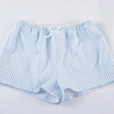 KYLETHOMASW  -  French Casual Suit Women's Summer Blue Striped Off Shoulder Top Low Waist Shorts Two-piece Set Fashion Female Clothes