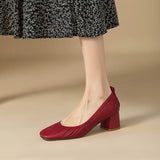 KYLETHOMASW  -  Women Oxford Shoes Vintage Pumps Mid Heels Square Toe Pumps Slip on Sewing High Heels Boat Shoes Elegant Dress Shoes