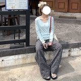 KYLETHOMASW  -  2025 Summer Hot Retro Internet Celebrity Korean New Straight Tube Loose Wave Embroidery Casual Pants Trend