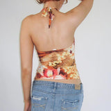 KYLETHOMASW  -  French vacation style twisted neck tie flower sexy backless suspender, spicy girl cinched waist slimming casual vest