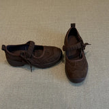 KYLETHOMASW  -  Matte Leather Mary Jane Sports Casual Shoes Women Thick Bottom Strap Brown Simple Laced Low Cut Single Shoes Leisure Footwear