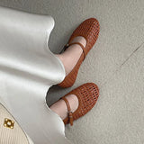 KYLETHOMASW  -  Spring New Women Flat Shoes Fashion Weave Round Toe Ladies Casual Mary Jane Shoes Soft Flat Heel Casual Single Shoes