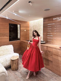 KYLETHOMASW  -  Vintage Red Midi Dress Women Party Prom Sexy Halter Bandage Dresses Summer Elegant Korean Backless Bodycon A Line Vestidos