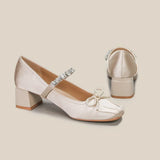 KYLETHOMASW  -  Mary Jane Shoes High Heels Women's High End Summer Thick Heels Single Shoes Square Head Bow Women's Shoes Rear Empty Sandals