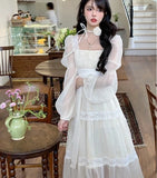 KYLETHOMASW  -  Y2K Lolita Fairycore Puff Sleeve Lace Dress Women Summer Chiffon Midi High Waist French Vintage Evening Party Dresses Prom Robe