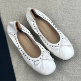 KYLETHOMASW  -  Autumn Vintage Rivet Bowknot Women Ballet Pumps Comfortable Soft Leather 3cm Thick Heeled Lazy Loafers Casual Girls Shoes